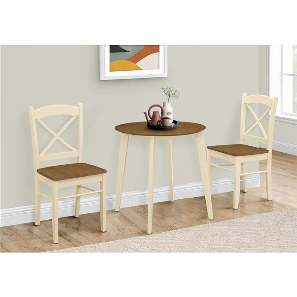 Monarch Specialties 30-in Cream and Oak Wood Veneer Round Dining Table