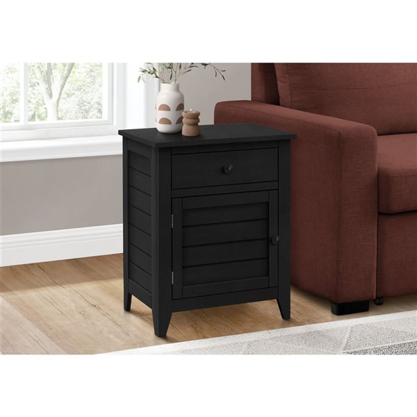 Monarch Specialties 13.75 D x 20-in W Black Veneer Transitional End Table w/ Drawer