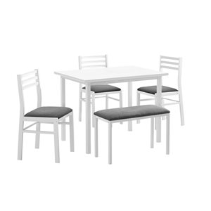 Monarch Specialties White and Grey Dining Room Set with 40-in L Rectangle Table and 2 chairs/1 bench