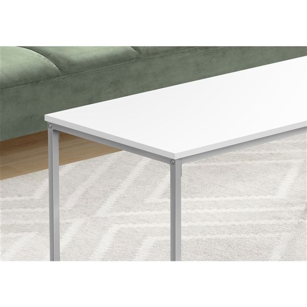 Monarch Specialties 40-in L White Laminate Coffee Table w/ Silver Metal Straight-Legged