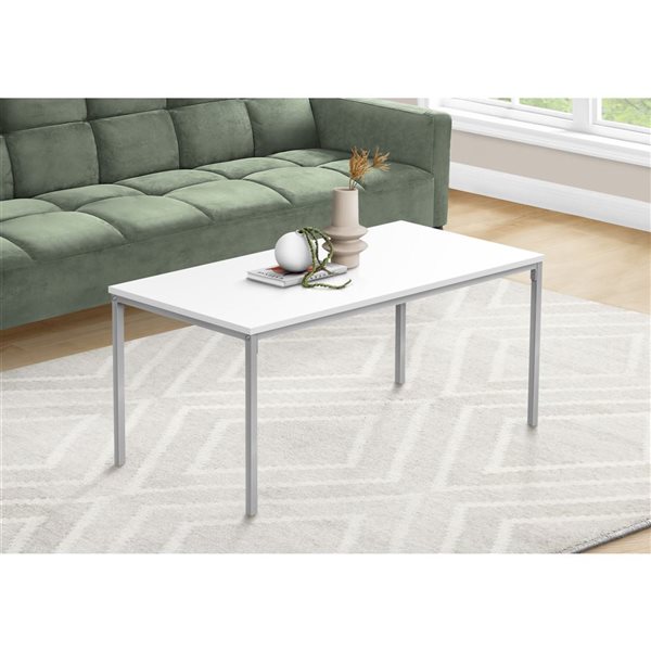 Monarch Specialties 40-in L White Laminate Coffee Table w/ Silver Metal Straight-Legged