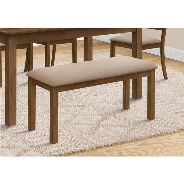 Monarch Specialties 42-in L Beige Rectangular Dining Bench w/ Walnut Brown Wood Frame