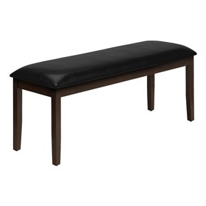 Banc de salle à manger rectangulaire de Monarch Specialties 48 po L similicuir noir et structure en bois espresso