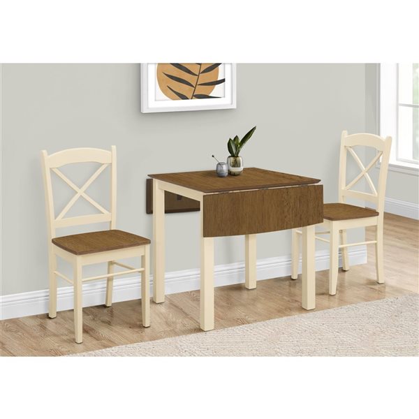 Table de salle à manger rectangulaire à abattants 47 L x 30 po l. par Monarch Specialties placage chêne et bois crème