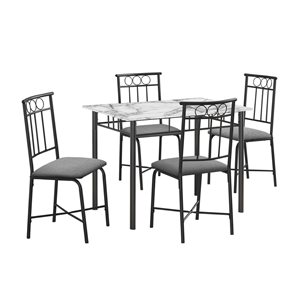 Monarch Specialties Grey/Black and White Marble-Look  Dining Room Set with 40-in L Rectangle Table and 4 Chairs