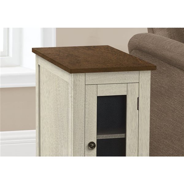 Monarch Specialties 21.75 D x 11.75-in W Antique White and Espresso Veneer Narrow Side Table w/ Door