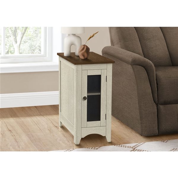 Monarch Specialties 21.75 D x 11.75-in W Antique White and Espresso Veneer Narrow Side Table w/ Door