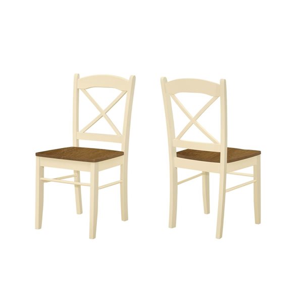 Monarch Specialties Oak and Cream Wooden Frame Cross-Back Dining Chairs - Set of 2