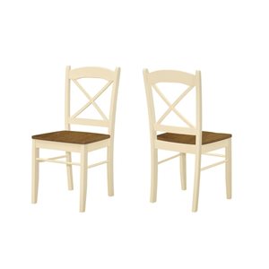 Monarch Specialties Oak and Cream Wooden Frame Cross-Back Dining Chairs - Set of 2