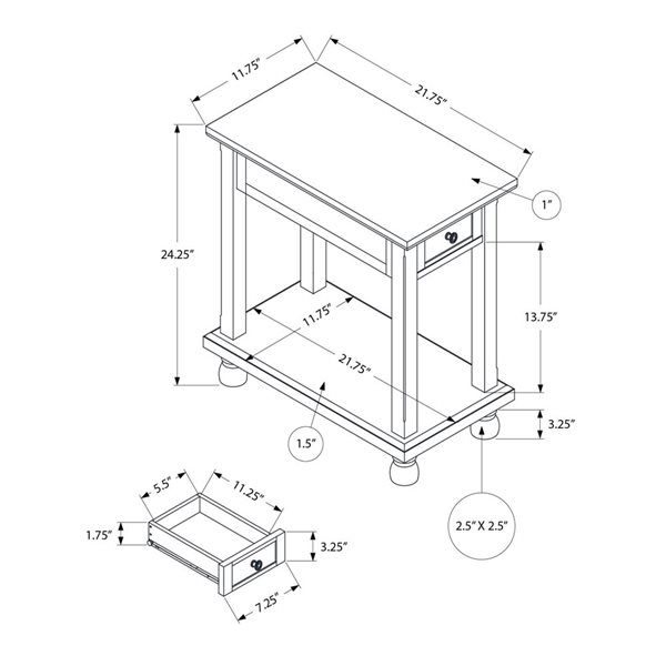 Table d'appoint étroite à 1 tiroir Monarch Specialties 21,75 p. x 11,75 po l. placage espresso