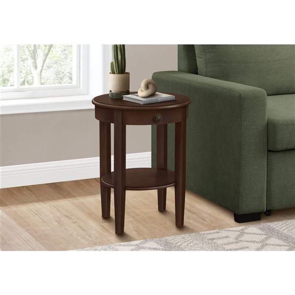 Monarch Specialties 17.25-in 2-Tier Espresso Veneer Transitional Round End Table