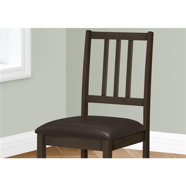 Monarch Specialties Brown Faux Leather Slat Back Dining Chairs w/ Espresso Wooden Frame - Set of 2