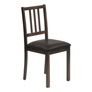 Monarch Specialties Brown Faux Leather Slat Back Dining Chairs w/ Espresso Wooden Frame - Set of 2