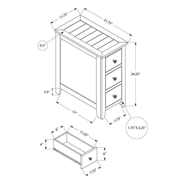 Monarch Specialties 21.75 D x 11.75-in W Antique White and Brown Veneer Transitional Narrow Side Table w/ 3 Drawers