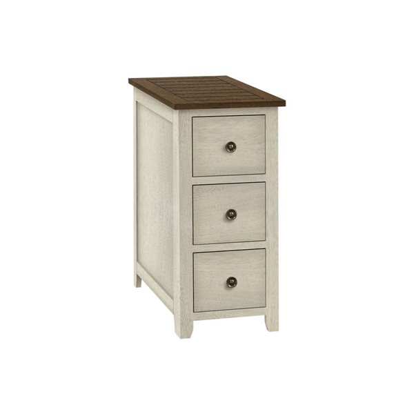 Monarch Specialties 21.75 D x 11.75-in W Antique White and Brown Veneer Transitional Narrow Side Table w/ 3 Drawers