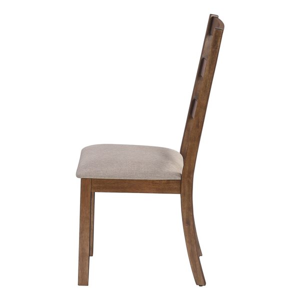 Chaises de salle à manger à dossier en échelle de Monarch Specialties cadre en bois brun noyer et tissu beige, lot de 2