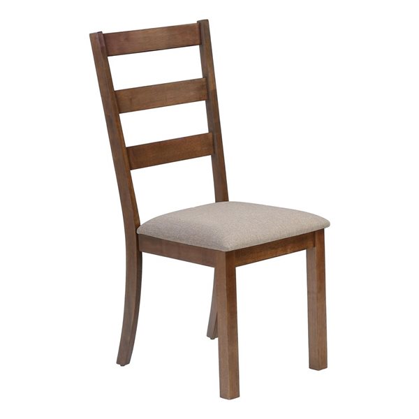 Monarch Specialties Beige Fabric Upholtstered Ladder-Back Dining Chairs w/ Walnut Brown Wooden Frame - Set of 2