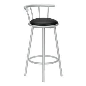 Monarch Specialties 37-in H Silver Frame and Black Faux Leather Swivel BarStools - Set of 2