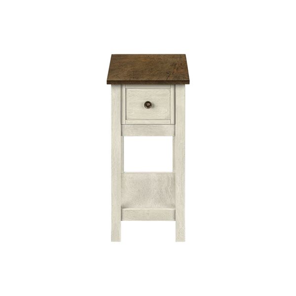 Monarch Specialties 21.75 D x 11.75-in W Antique White/Espresso Veneer Transitional Narrow Side Table w/ Drawer