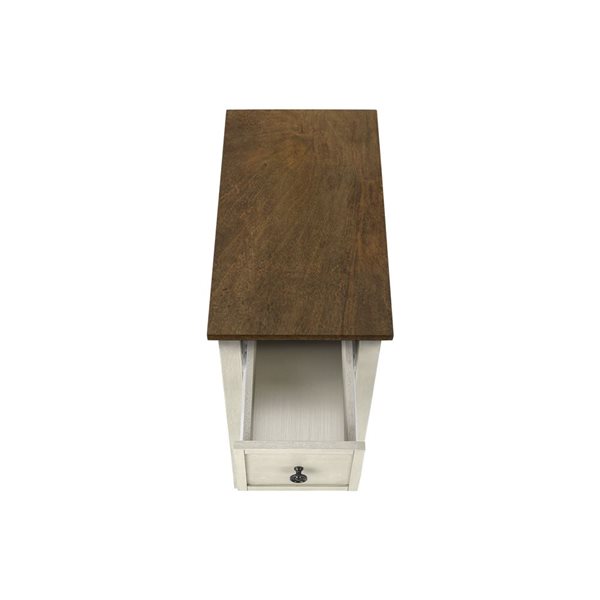 Monarch Specialties 21.75 D x 11.75-in W Antique White/Espresso Veneer Transitional Narrow Side Table w/ Drawer