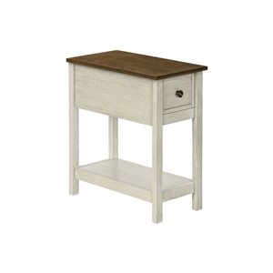 Monarch Specialties 21.75 D x 11.75-in W Antique White/Espresso Veneer Transitional Narrow Side Table w/ Drawer