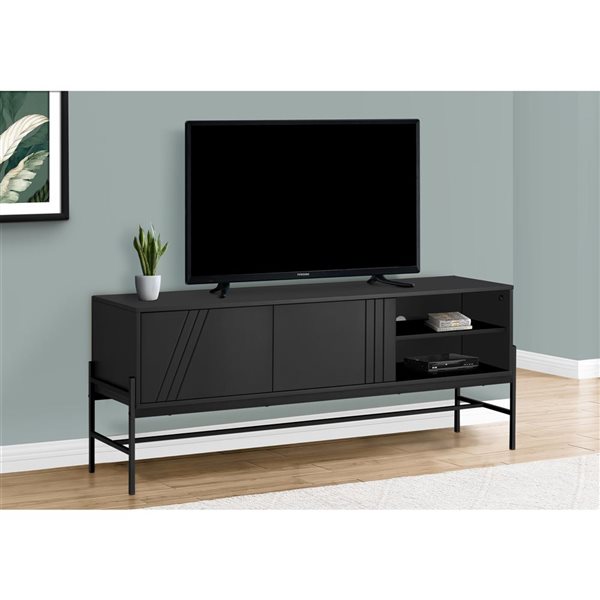 Monarch Specialties 60-in Black Laminate and Metal TV Stand and Media Console