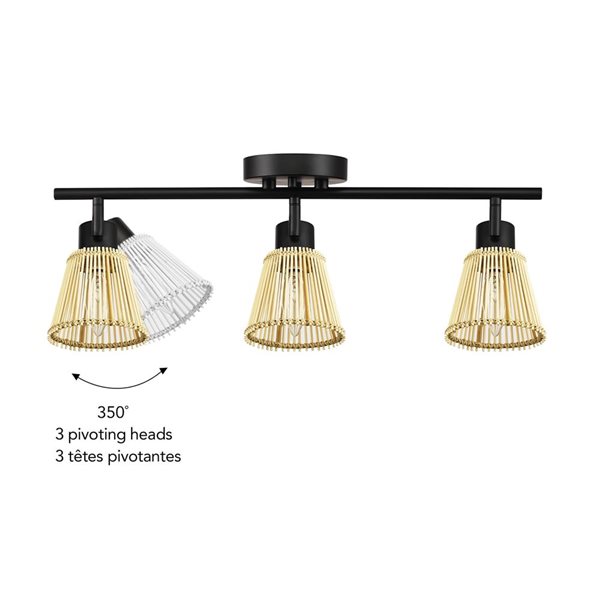 Globe Electric 3-Light 22-in Matte Black and Bamboo Shades Track Lighting