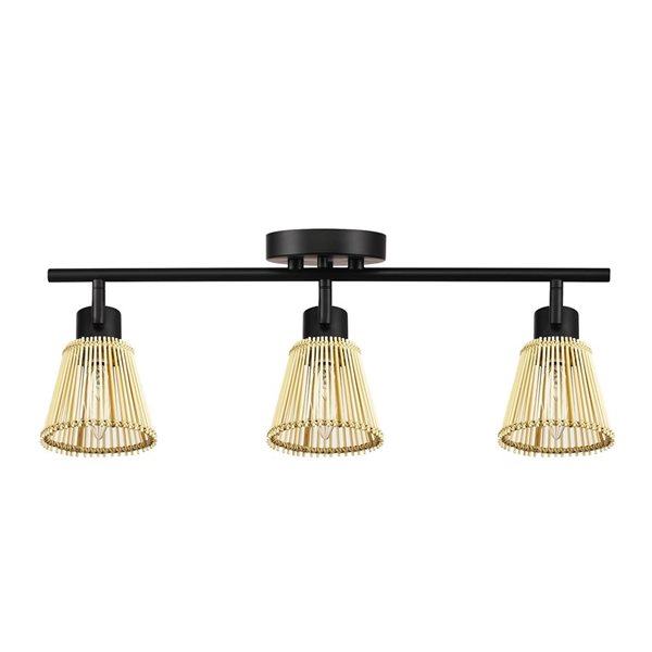 Globe Electric 3-Light 22-in Matte Black and Bamboo Shades Track Lighting