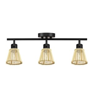 Globe Electric 3-Light 22-in Matte Black and Bamboo Shades Track Lighting