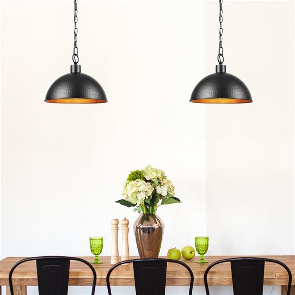 Globe Electric 1-Light Weathered Black Finish and Gold Interior Adjustable Height Pendant Light