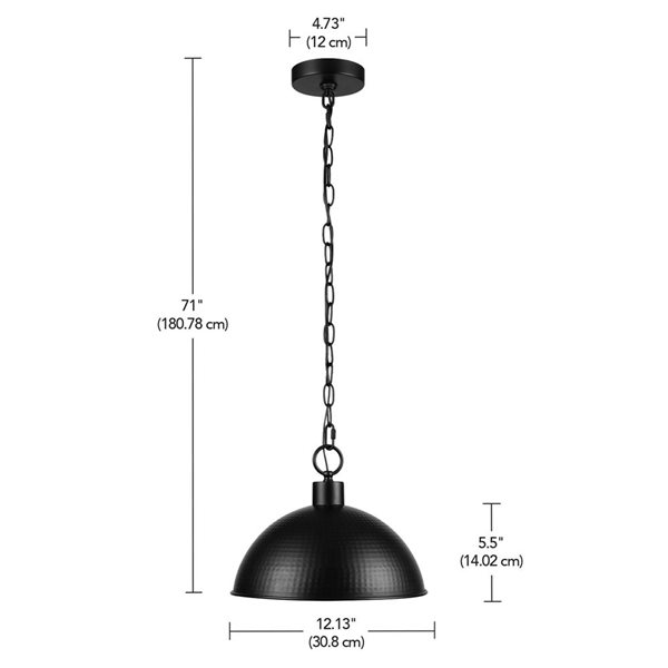 Globe Electric 1-Light Weathered Black Finish and Gold Interior Adjustable Height Pendant Light