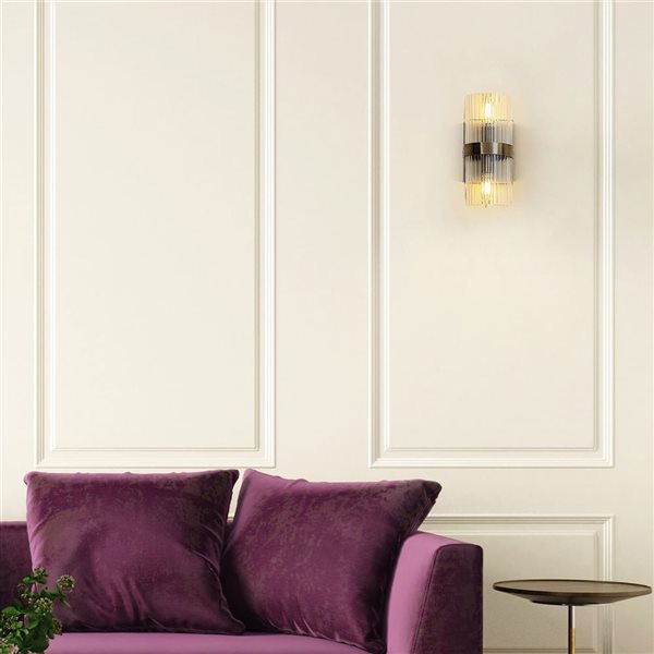 Globe Electric 2-Light Matte Brass and Ribbed Glass Shade Wall Sconce