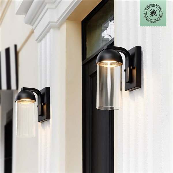 Globe Electric 12 W LED Integrated Matte Black and Clear Glass Shade Outdoor Wall Sconce