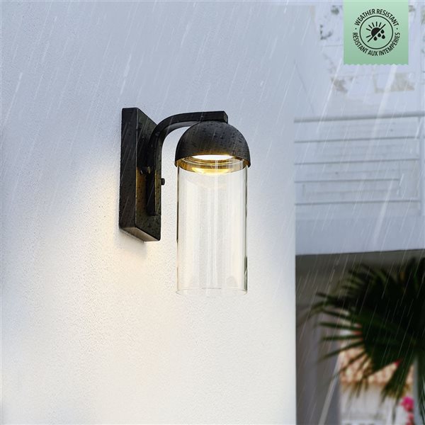 Globe Electric 12 W LED Integrated Matte Black and Clear Glass Shade Outdoor Wall Sconce