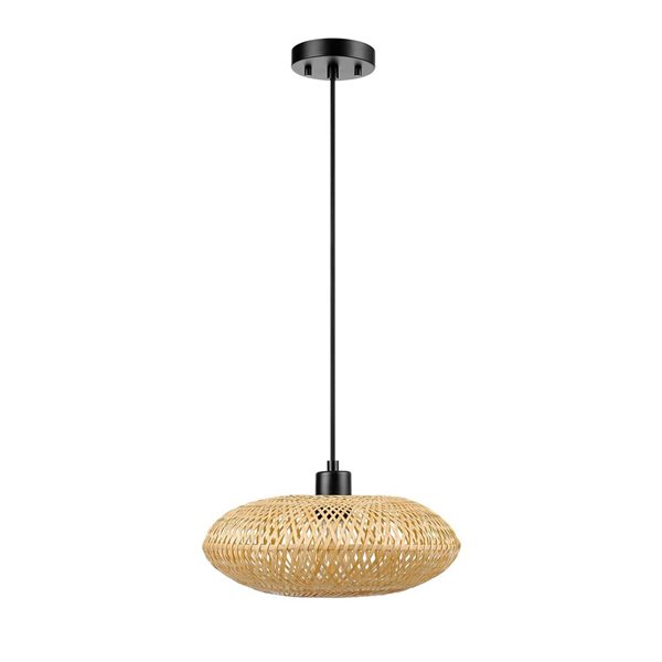 Globe Electric 1-Light Blonde Bamboo and Black Adjustable Height Pendant Light