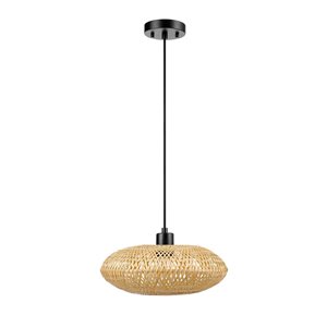 Globe Electric 1-Light Blonde Bamboo and Black Adjustable Height Pendant Light