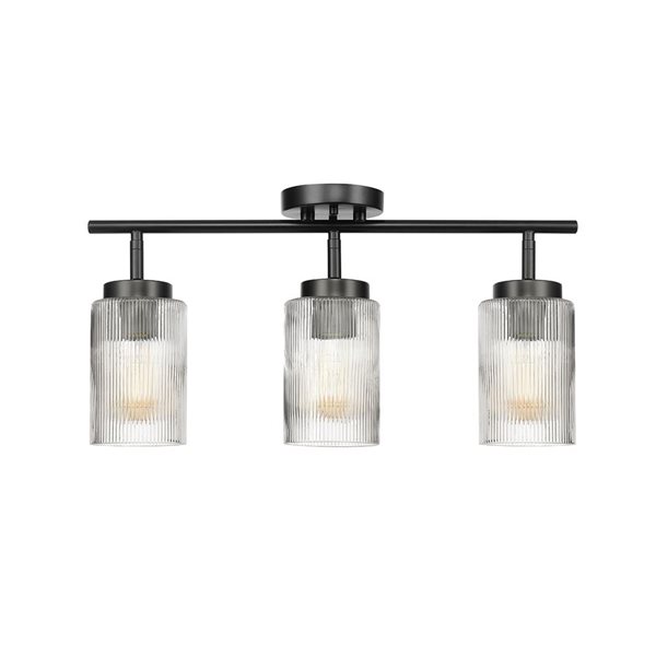 Globe Electric 3-Light 22-in Matte Black and Ribbed Glass Shade Track Lighting