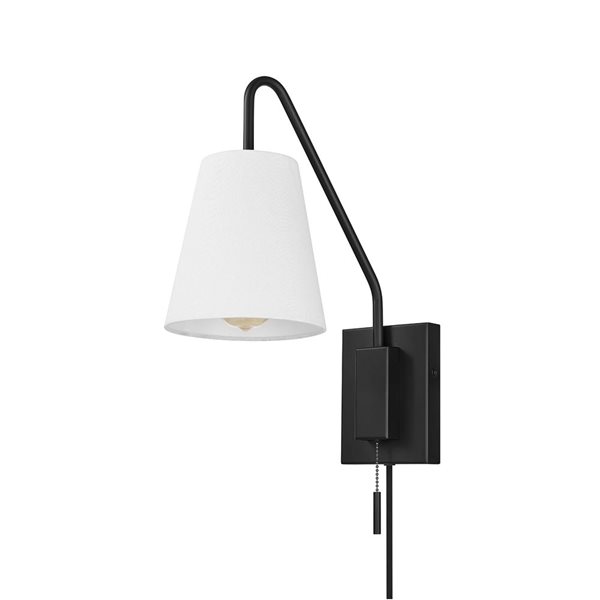 Globe Electric 1-Light Matte Black and White Fabric Shade Plug-In or Hardwire Wall Sconce