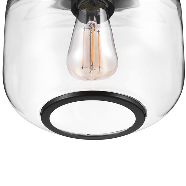 Globe Electric 1-Light 8-in Matte black and Clear Glass Shade Flush Mount Ceiling Light