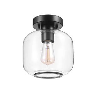 Globe Electric 1-Light 8-in Matte black and Clear Glass Shade Flush Mount Ceiling Light