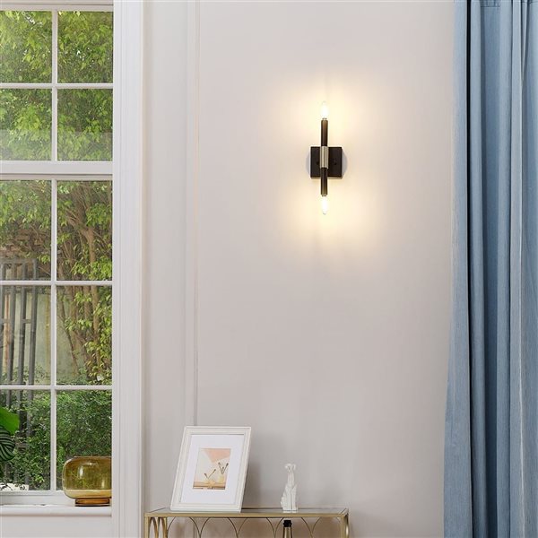 Globe Electric 2-Light Matte Black and Antique Brass Wall Sconce