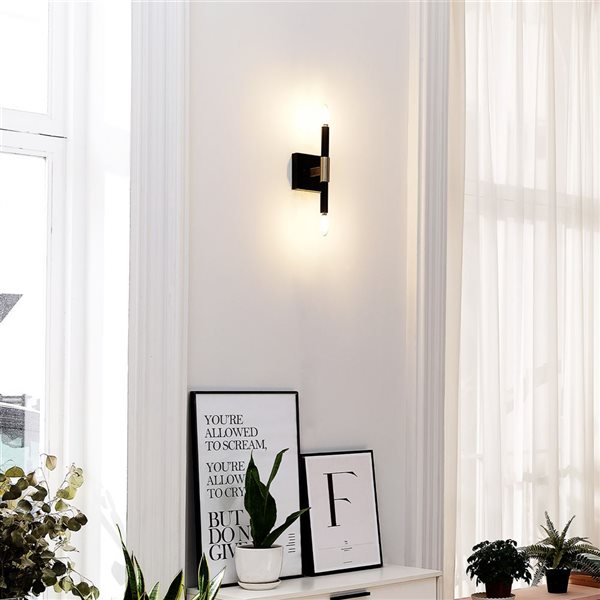 Globe Electric 2-Light Matte Black and Antique Brass Wall Sconce