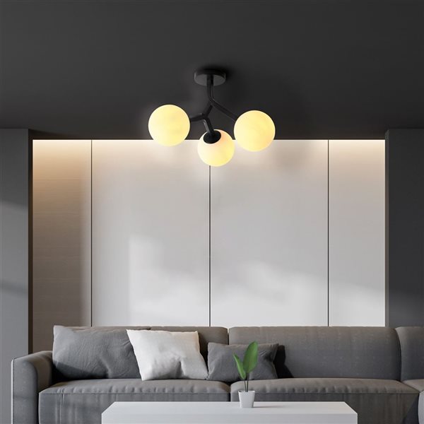 Globe Electric 3-Light 20-in Matte Black and Frosted Glass Shade Semi-Flush Mount Ceiling Light