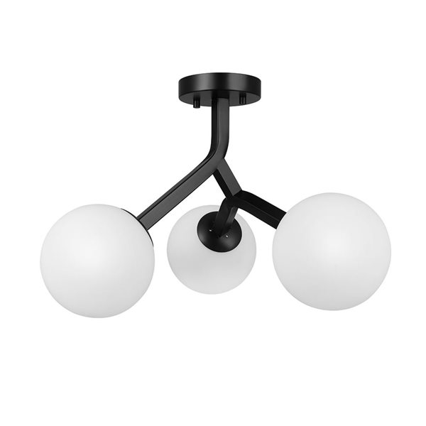 Globe Electric 3-Light 20-in Matte Black and Frosted Glass Shade Semi-Flush Mount Ceiling Light