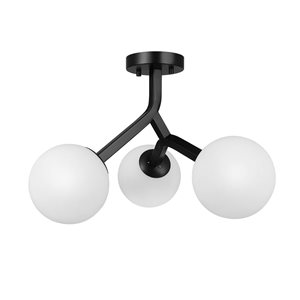 Globe Electric 3-Light 20-in Matte Black and Frosted Glass Shade Semi-Flush Mount Ceiling Light