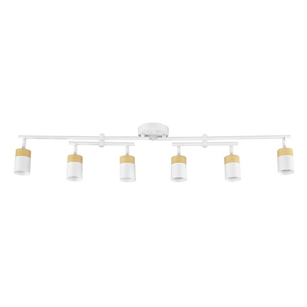 Globe Electric 6-Light 42-in Matte White and Light Faux Wood Accent Track Lighting w/ Double Center Swivel Bar