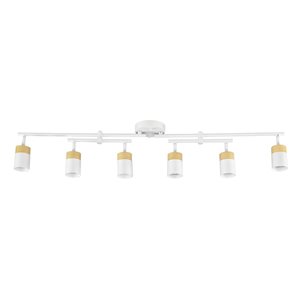 Globe Electric 6-Light 42-in Matte White and Light Faux Wood Accent Track Lighting w/ Double Center Swivel Bar