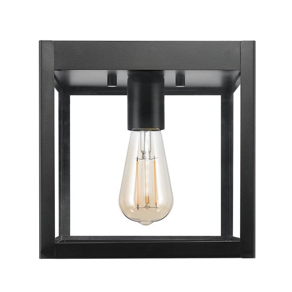 Globe Electric 1-Light 8-in Square Matte Black and Clear Glass Shade Outdoor Flush Mount