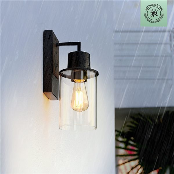 Globe Electric 1-Light Matte Black and Clear Glass Shade Outdoor Wall Sconce