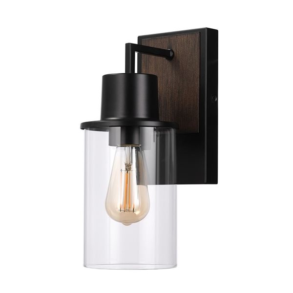 Globe Electric 1-Light Matte Black and Clear Glass Shade Outdoor Wall Sconce